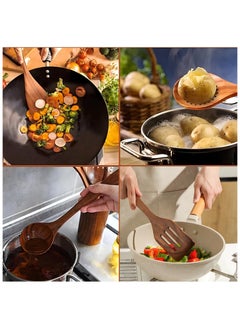 XICEN 6-Piece Wooden Spoons for Cooking,flat spatula+ three-line spatula+ slotted spoon + seasoning spoon+ large spoon+ storage bucket  - Image 3