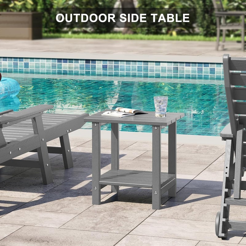 LOENIY 2 -Tier Outdoor Side Table HDPE Adirondack Table Patio Side Table with Wood-Like Grain Weather Resistant End Table Small Outdoor Table (Rectangular, Grey) - Image 4