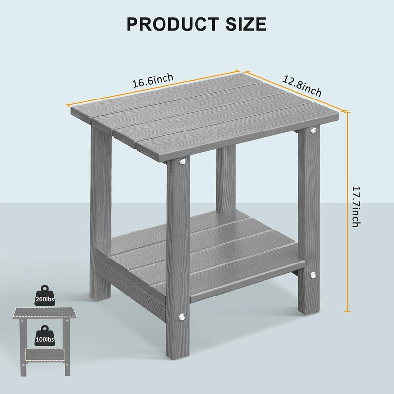 LOENIY 2 -Tier Outdoor Side Table HDPE Adirondack Table Patio Side Table with Wood-Like Grain Weather Resistant End Table Small Outdoor Table (Rectangular, Grey) - Image 3