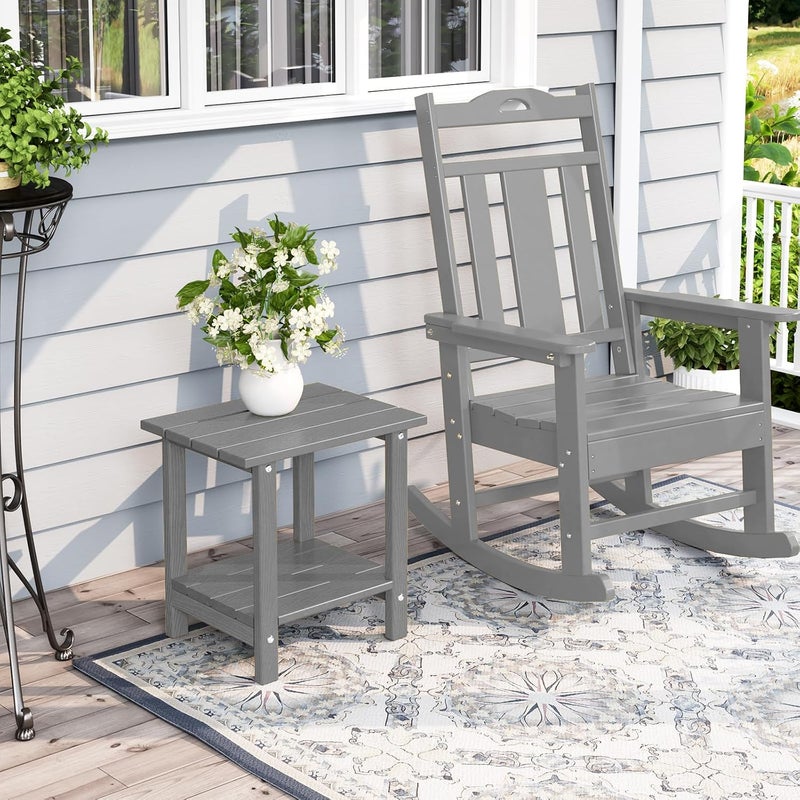 LOENIY 2 -Tier Outdoor Side Table HDPE Adirondack Table Patio Side Table with Wood-Like Grain Weather Resistant End Table Small Outdoor Table (Rectangular, Grey) - Image 2