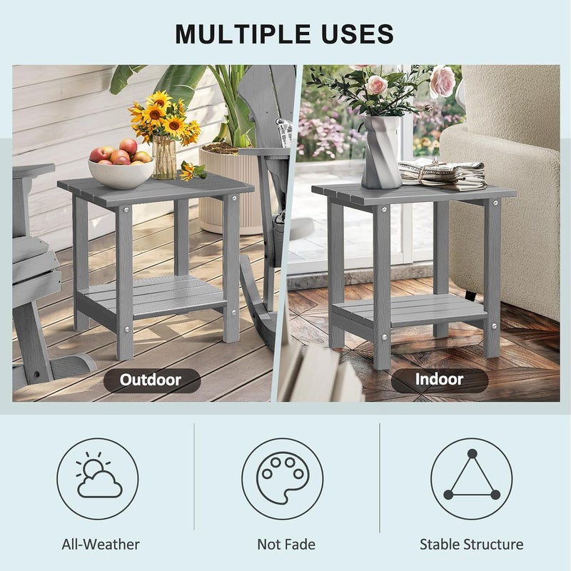 LOENIY 2 -Tier Outdoor Side Table HDPE Adirondack Table Patio Side Table with Wood-Like Grain Weather Resistant End Table Small Outdoor Table (Rectangular, Grey) - Image 5