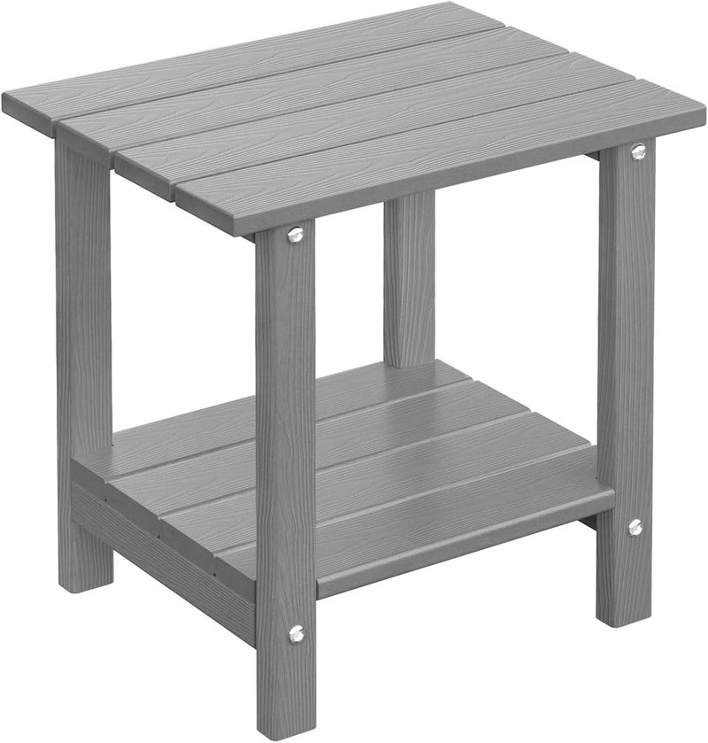 LOENIY 2 -Tier Outdoor Side Table HDPE Adirondack Table Patio Side Table with Wood-Like Grain Weather Resistant End Table Small Outdoor Table (Rectangular, Grey) - Image 1