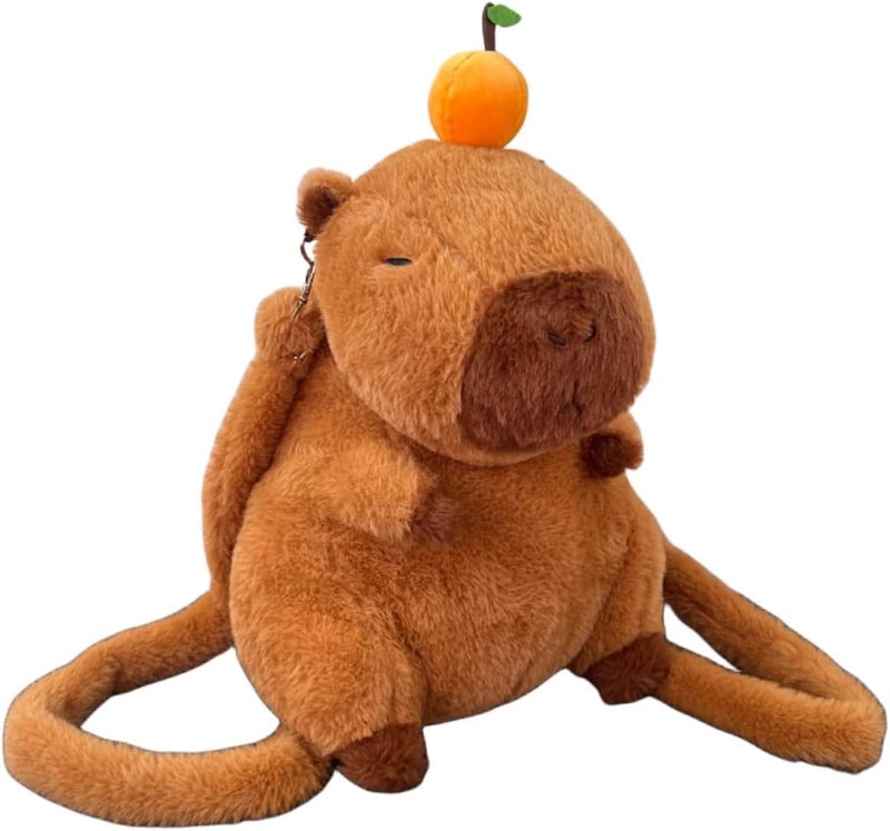 KASTWAVE Adorable Capybara Backpack with Leash - Fluffy Orange Stuffed Animal Shoulder  Bag - Image 1