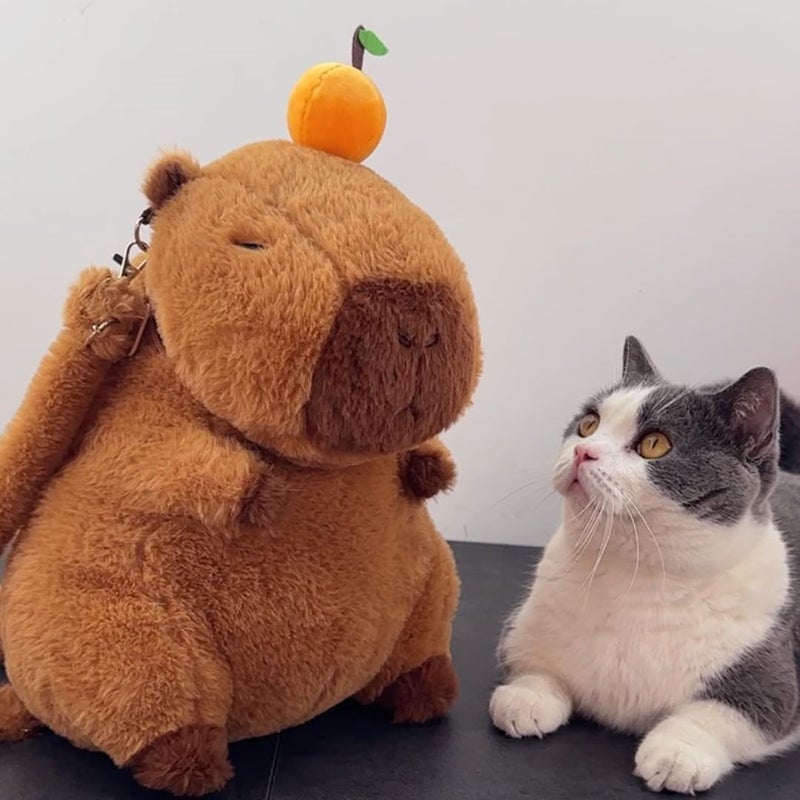 KASTWAVE Adorable Capybara Backpack with Leash - Fluffy Orange Stuffed Animal Shoulder  Bag - Image 5