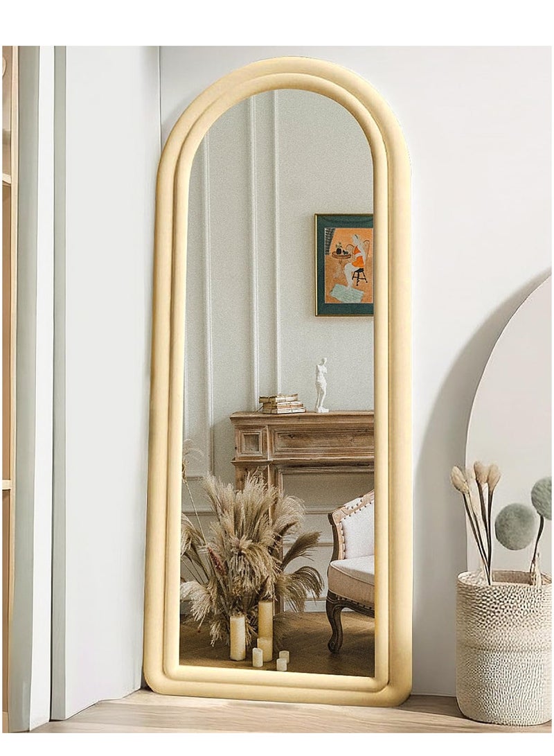 Vparty Arched Floor Mirror 63"x24" – Full-Length Standing Mirror with Flannel Frame, Large Full Body Mirror, Freestanding or Wall-Mounted – High-Quality Glass & Frame, Arch Top Design – Modern and Stylish Home Décor for Bedroom, Living Room, Dressing Room, Hallway, Entryway – Elegant and Durable Full-Length Mirror (160x60 cm, Beige)  - Image 3