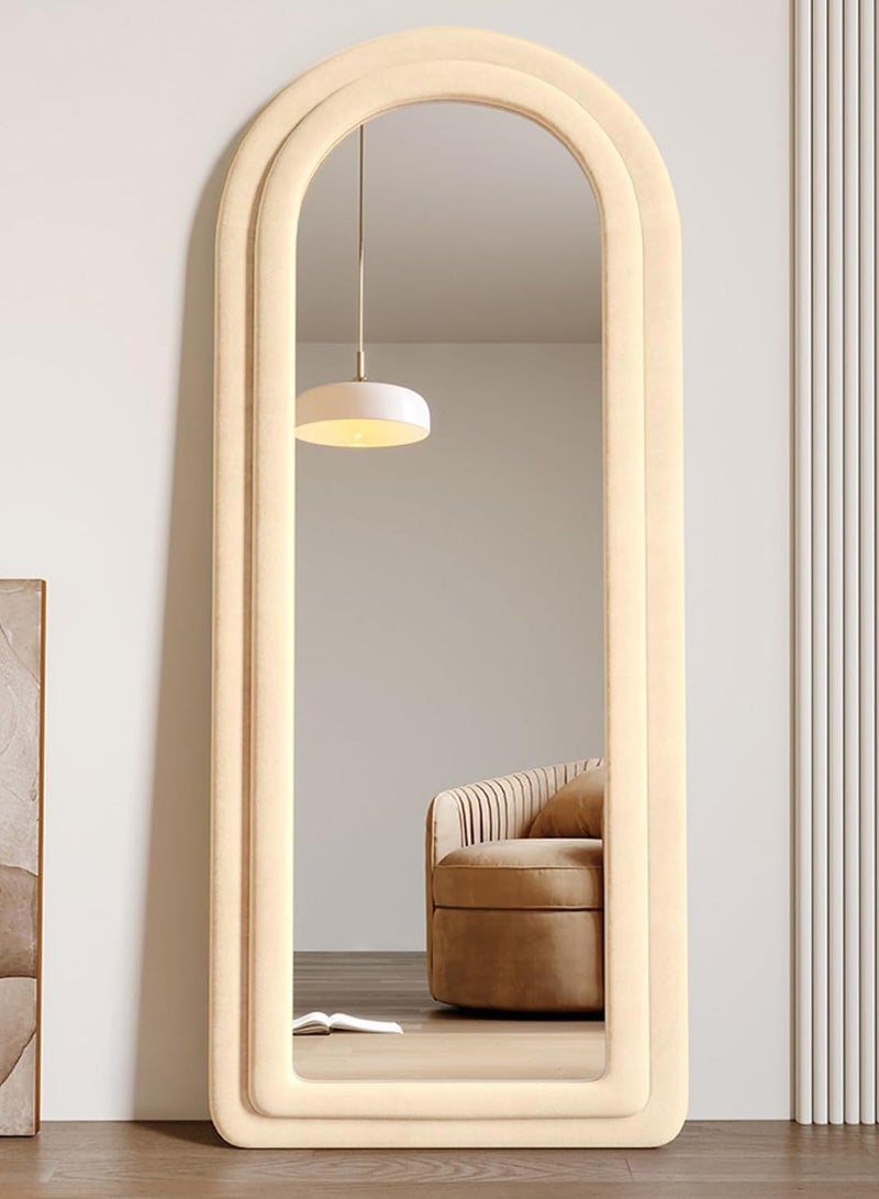 Vparty Arched Floor Mirror 63"x24" – Full-Length Standing Mirror with Flannel Frame, Large Full Body Mirror, Freestanding or Wall-Mounted – High-Quality Glass & Frame, Arch Top Design – Modern and Stylish Home Décor for Bedroom, Living Room, Dressing Room, Hallway, Entryway – Elegant and Durable Full-Length Mirror (160x60 cm, Beige)  - Image 4