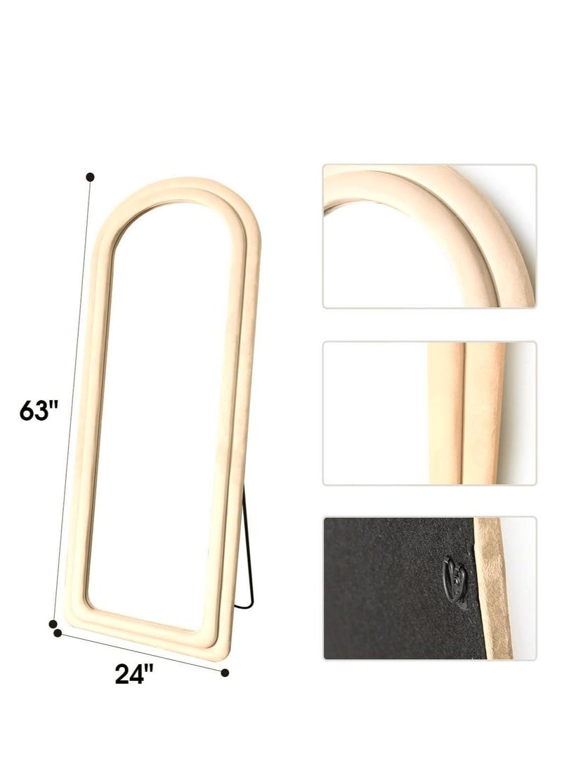 Vparty Arched Floor Mirror 63"x24" – Full-Length Standing Mirror with Flannel Frame, Large Full Body Mirror, Freestanding or Wall-Mounted – High-Quality Glass & Frame, Arch Top Design – Modern and Stylish Home Décor for Bedroom, Living Room, Dressing Room, Hallway, Entryway – Elegant and Durable Full-Length Mirror (160x60 cm, Beige)  - Image 5