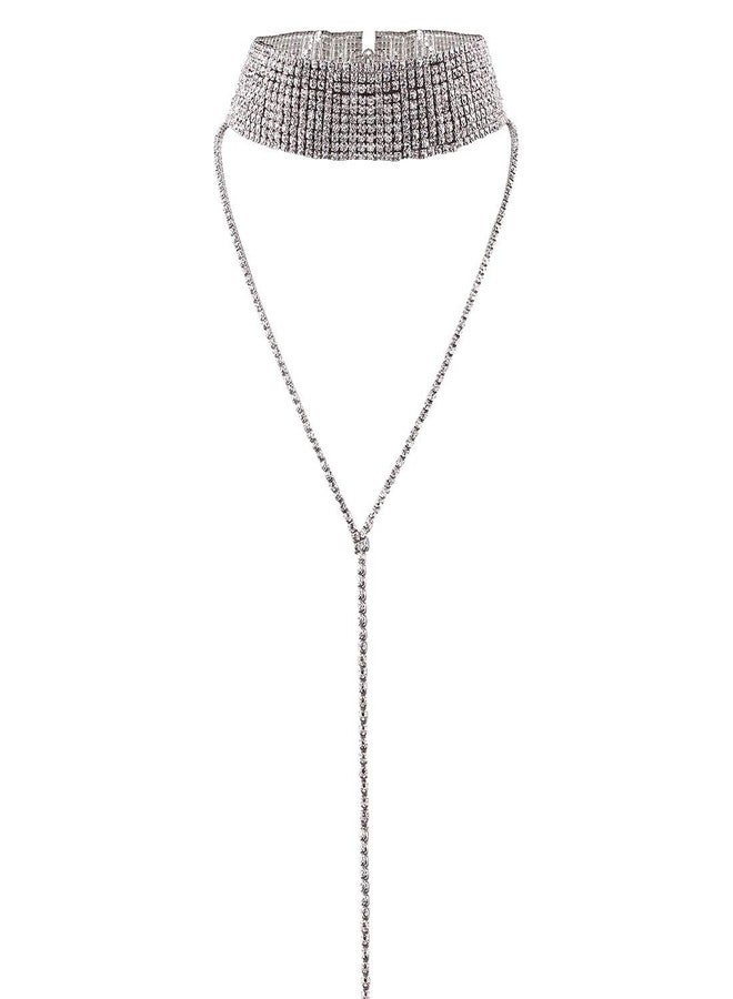 Wiwpar Layered Choker Necklace Rhinestones Necklace Fashion Multilayered Long Choker Necklaces Chains Silver for Women - Image 4