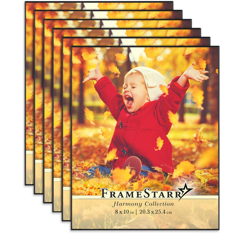 FrameStarr 8x10 Picture Frame Set Black 6 Pack FrontLoading Contemporary Modern Style Tabletop or Wall Mount Harmony Collection