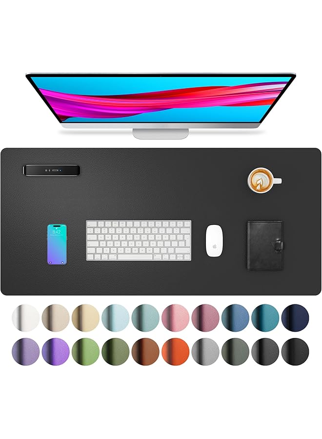 إيروريكس واقي وسادة مكتب من الجلد، وسادة ماوس، حصيرة مكتب، غير قابلة للانزلاق، من الجلد الصناعي، وسادة مكتب كمبيوتر محمول، وسادة كتابة مقاومة للماء للمكتب والمنزل، أسود 31.5 بوصة × 15.7 بوصة - Image 1