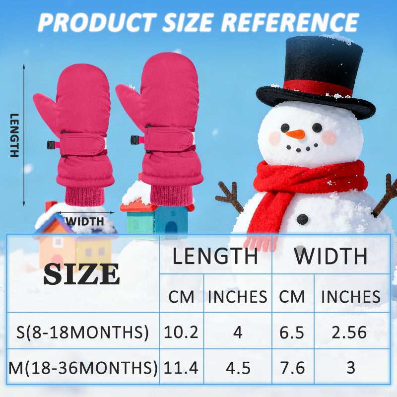 HOPSOOKEN Kids Winter Snow Mittens for Little Girls Boys Thermal Warm Thick Fleece Waterproof Ski Gloves for Cold Weather(RoseS) - Image 2