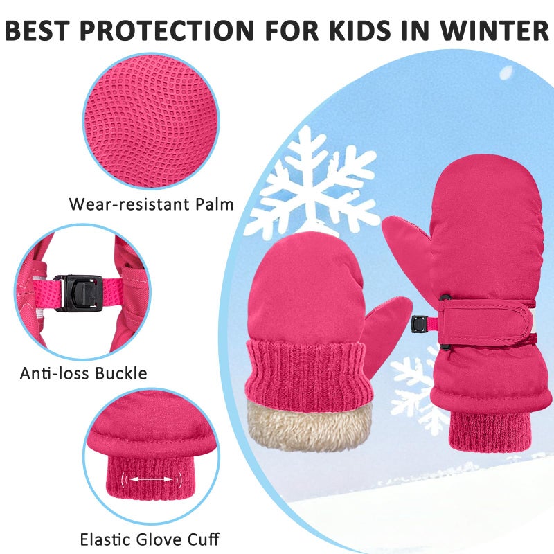 HOPSOOKEN Kids Winter Snow Mittens for Little Girls Boys Thermal Warm Thick Fleece Waterproof Ski Gloves for Cold Weather(RoseS) - Image 3