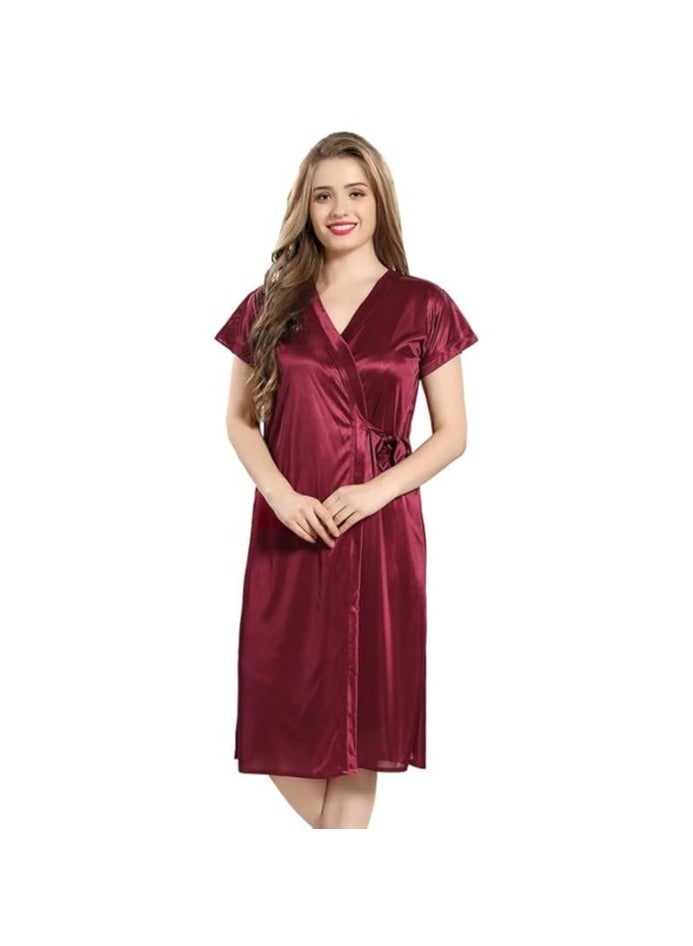 Accessorize Kingdom Women Satin Short Nighty with Lace & Robe  - Image 4