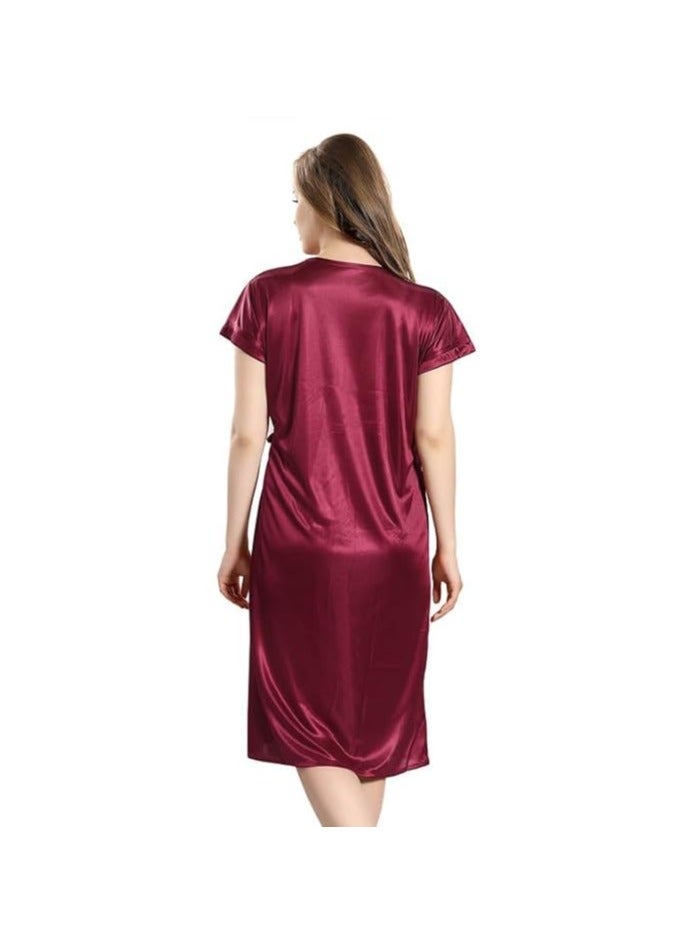 Accessorize Kingdom Women Satin Short Nighty with Lace & Robe  - Image 3