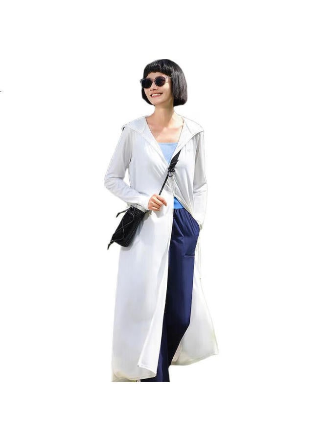 Vvc Sun Protection Clothing For Women, Summer Long Ice Silk Cool-Feeling Uv-Resistant Jacket, Fashionable Travel Shawl, Glacier White - Image 2