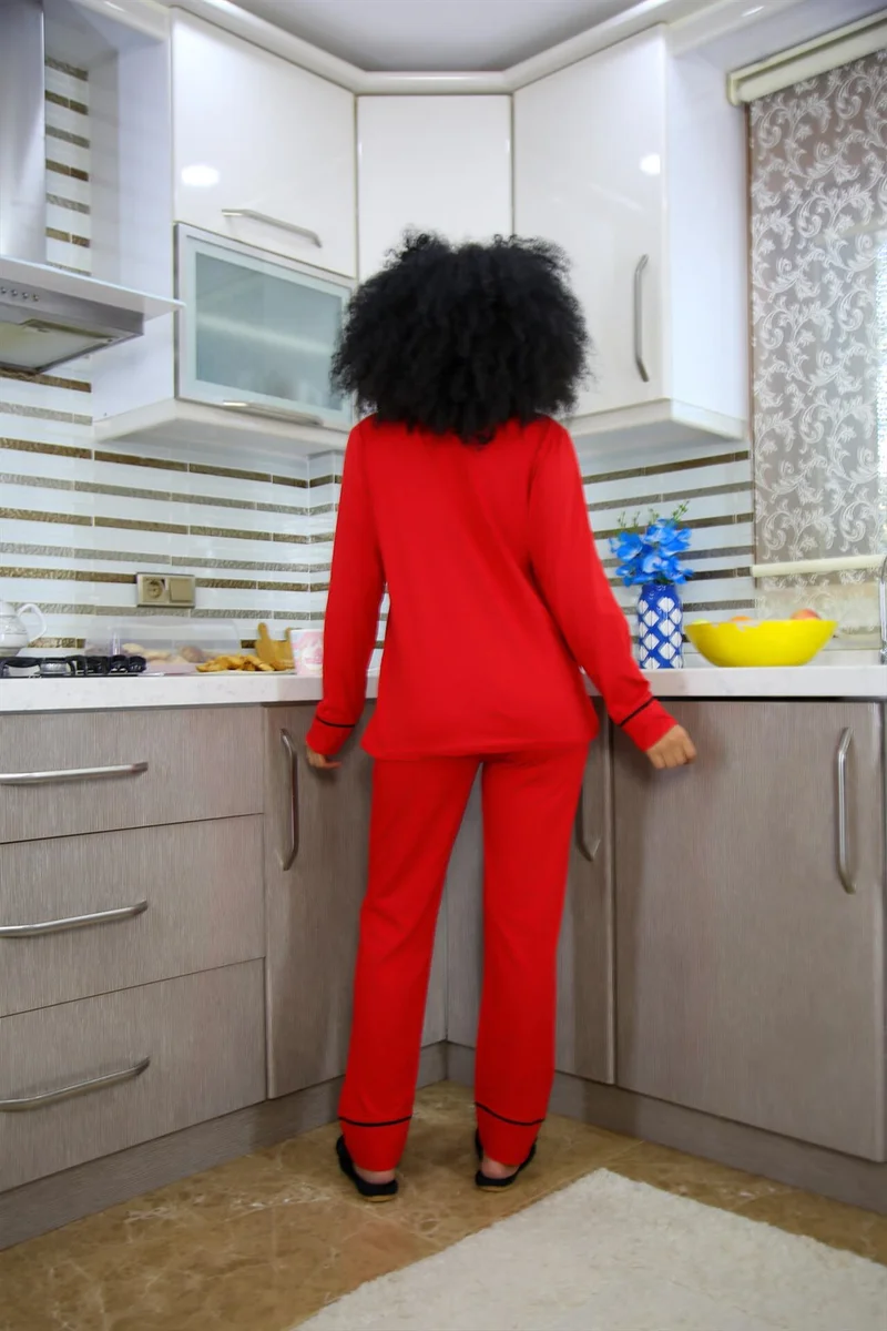 Eliş Şile Bezi Women's 100% Cotton Combed Cotton Front Buttoned Long Sleeve Pajamas Set 2714