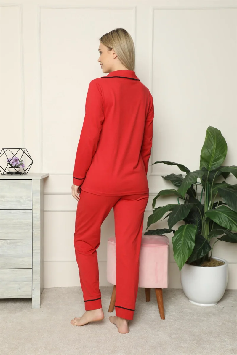 Eliş Şile Bezi Women's 100% Cotton Combed Cotton Front Buttoned Long Sleeve Pajamas Set 2714