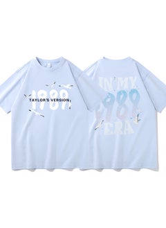 Taylor Swift Tshirt Tour Merchandise Eras Tour Short Sleeve round Neck Loose Fit Youthful Wool Blend Casual Abstract Pattern Tshirt New 1989 Haze Blue