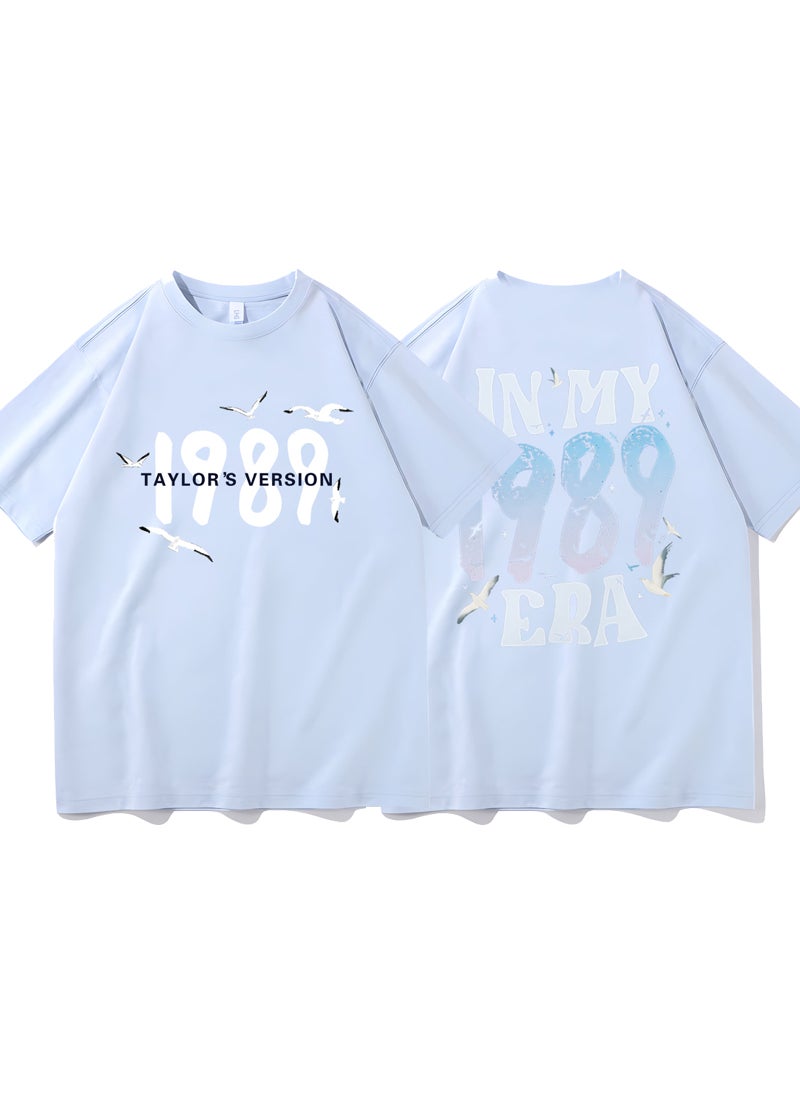 Generic - Taylor Swift Tshirt Tour Merchandise Eras Tour Short Sleeve round Neck Loose Fit Youthful Wool Blend Casual Abstract Pattern Tshirt New 1989 Haze Blue - Image 1