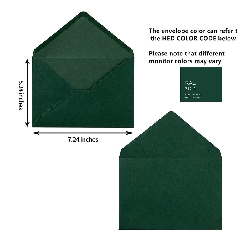 Toperd 100 Pieces A7 Self-Seal Envelopes Colorful 5x7 Envelopes for Greeting Cards, Birthday, Weddings, Baby Shower Invitation Cards (5.24 x 7.24 Inches, Dark Green) - Image 2