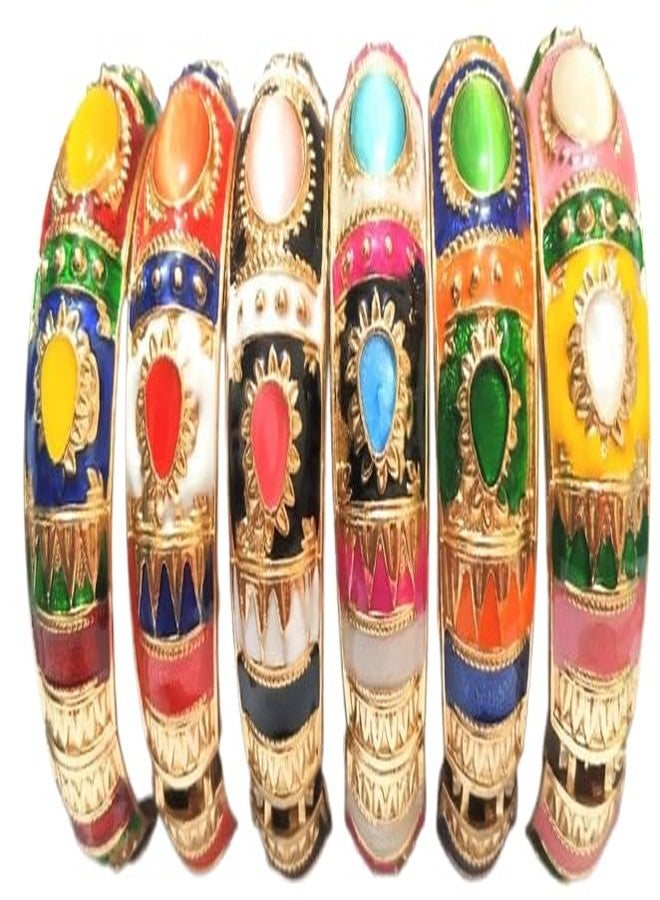 BriKSHi Enamel Gold Plated and Cubic Zirconia Bangles Bracelet for Women & Girls (Pink) - Image 1