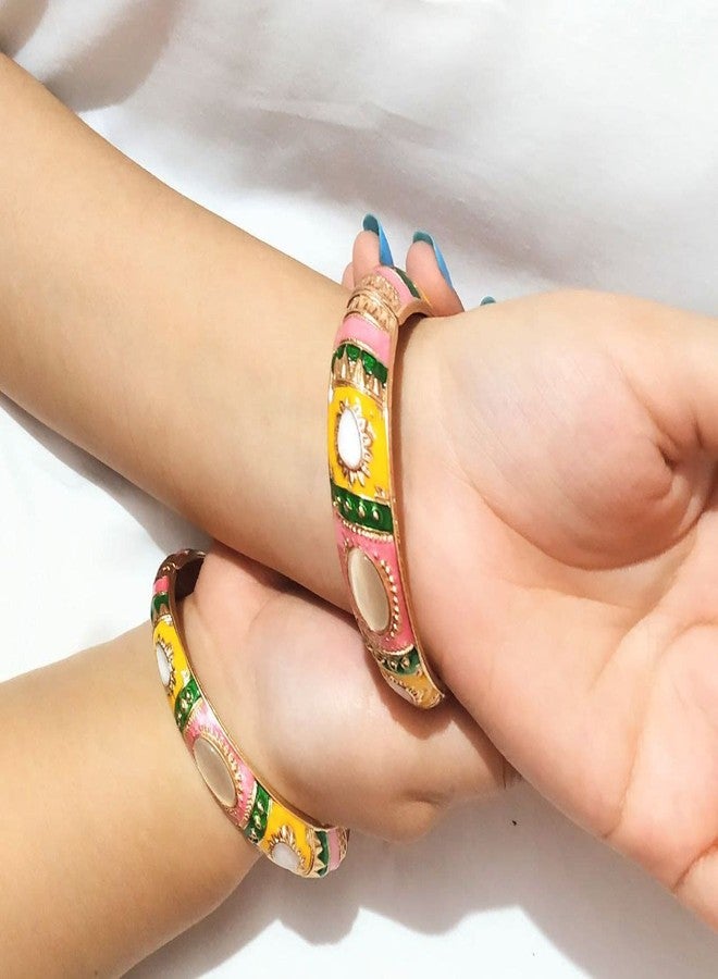 BriKSHi Enamel Gold Plated and Cubic Zirconia Bangles Bracelet for Women & Girls (Pink) - Image 3