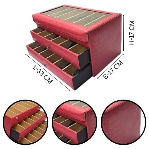 essart Faux Leather Croro-Finish-Print Sunglasses case Double Storey Magnetic Closure Sunglasses Box Organizer, Transparent lid Feature (SG-005-Maroon) - Image 3