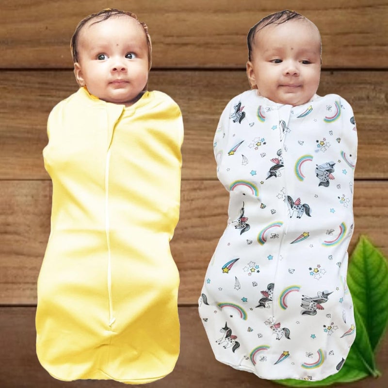 MammaChamp Zipper Swaddle Sleeping Sack Blankets Pod Wrap Bag New Born Baby for 03 Months Pack of 2 WhiteYellow - Image 2