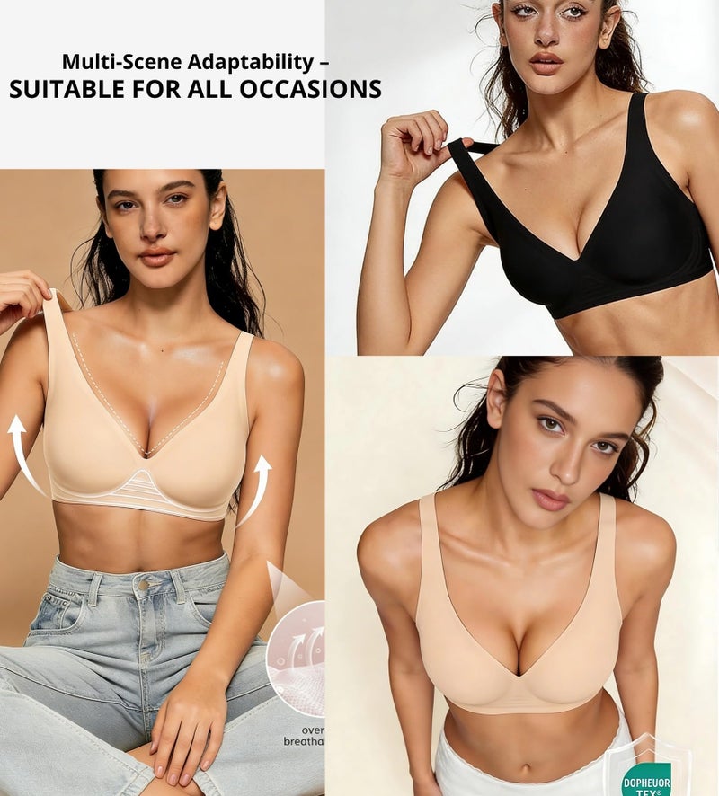 Dopheuor 2026 Women Jelly Seamless Wireless Push Up Bras Deep V No Underwire Supportive Everyday Bra Full Coverage Plunge Bralettes Beige - Image 5