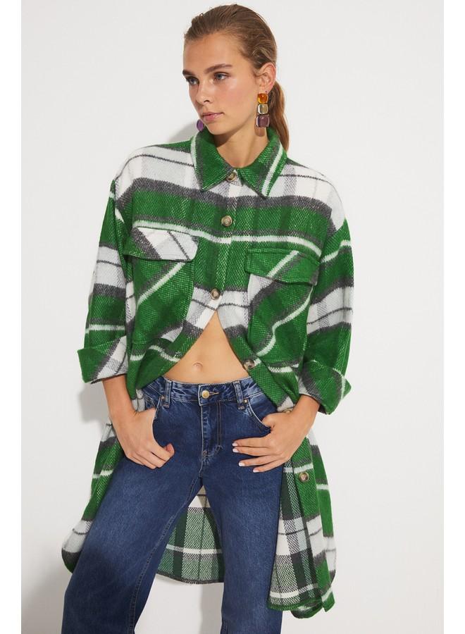 جون جاكيت قميص كاروهات بنمط يونيو - أخضر - Image 3