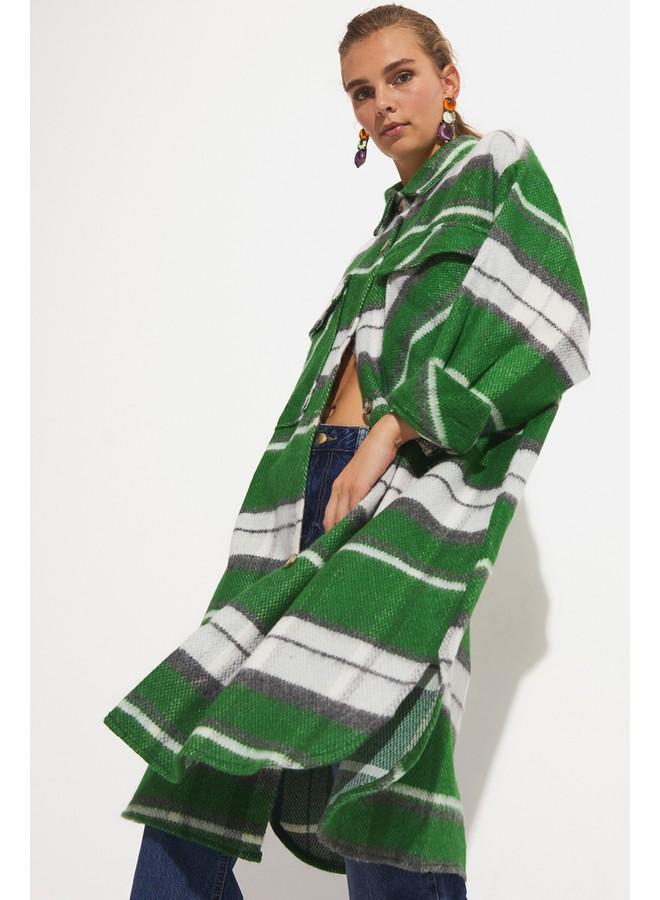 جون جاكيت قميص كاروهات بنمط يونيو - أخضر - Image 1