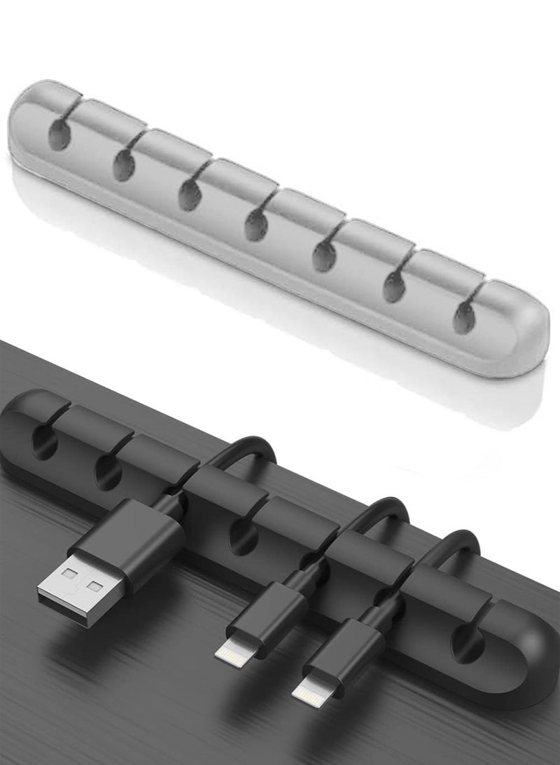 Clips Cord Holder - 2 Packs Self Adhesive Cable Management for USB Cable/Power Cord/Wire, Car and Desk, Home and Office (7 Slots) Cord Organizer Black/Grey - Image 1