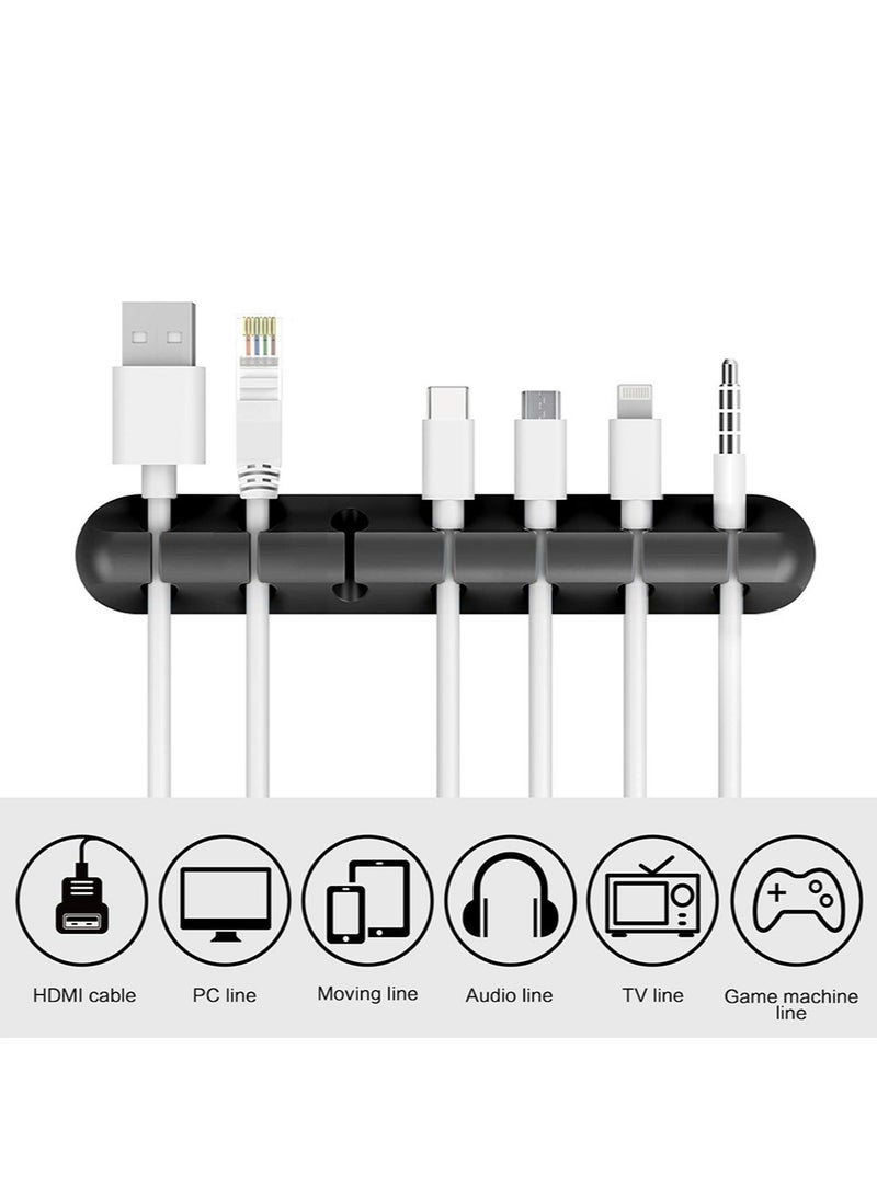 Clips Cord Holder - 2 Packs Self Adhesive Cable Management for USB Cable/Power Cord/Wire, Car and Desk, Home and Office (7 Slots) Cord Organizer Black/Grey - Image 3