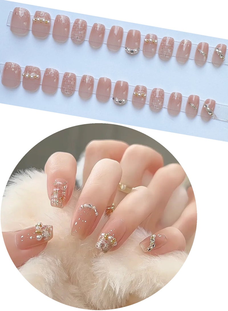 Generic 12 Pairs Nude Gradient Press On Nails for Women, Short Round Style Removable False Nails, Reusable Wearable Nail Tips, No Damage to Natural Nails, Daily & Eid Party Use  - Image 1