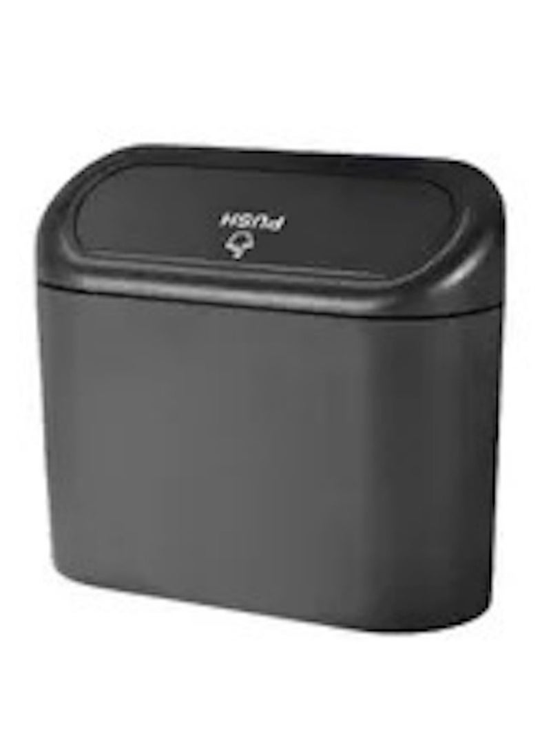 Huitich Compact Car Trash Can Dustbin with Door Side Hanging Design – Black  - Image 1