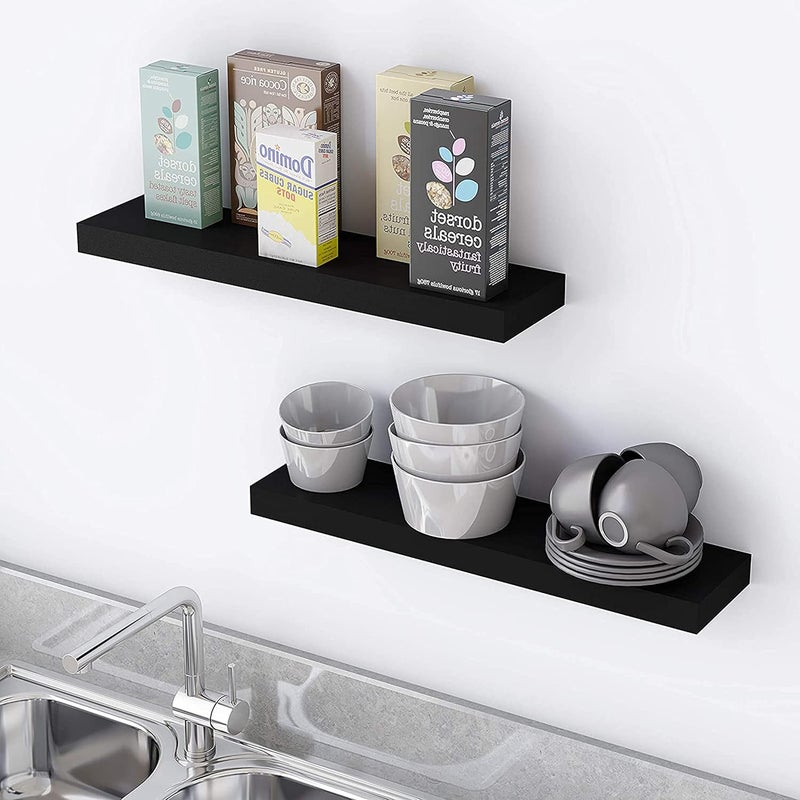 OGNIJA Solid SHEESHAM Wood 20 inch Floating ShelfWall ShelfDecor Wall Mounted ShelvesHanging Single ONLY Shelf for Bathroom Kitchen LivingKitchenRoom Bedroom StorageBlack - Image 2