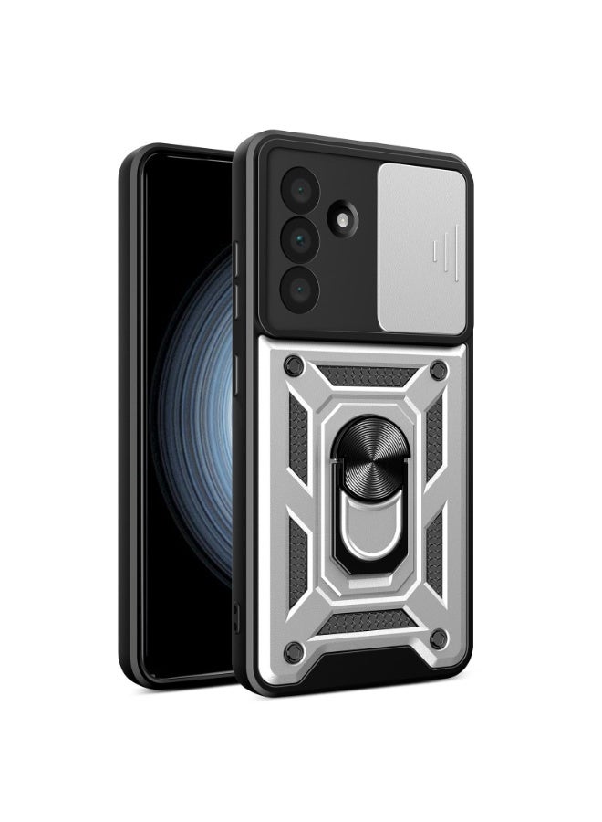 Case Cover Shockproof Protective Case with Camera Protection and Metal Ring Compatible with  Samsung Galaxy M55 (Silver)