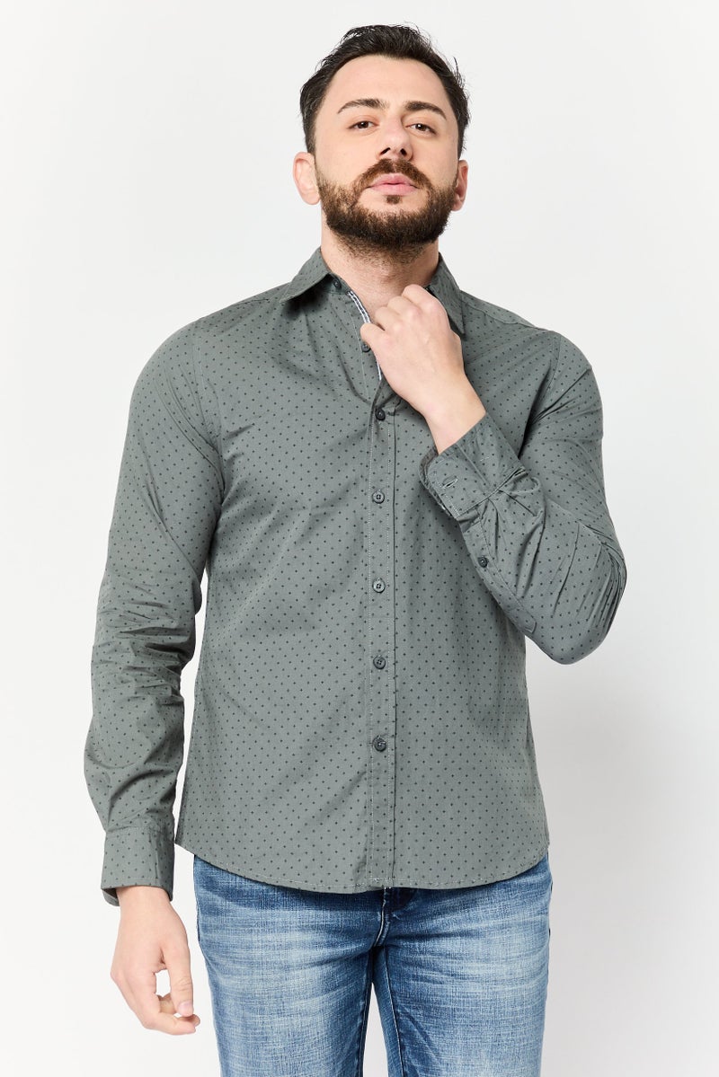 Truth Substance Men Regular Fit Allover Print Long Sleeves Casual Shirt, Olive - Image 1