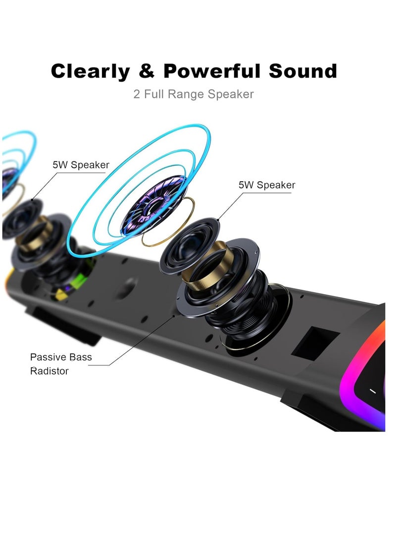 RATSAW Bluetooth Computer Speakers Sound Bar Wired USB Powered 6 Modes LED RGB Lights with All in One Control Button Surround Sound Portable Sound Bar for PC Desktop Monitor Phone - Image 2
