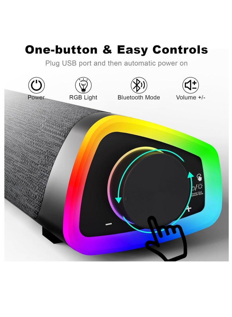 RATSAW Bluetooth Computer Speakers Sound Bar Wired USB Powered 6 Modes LED RGB Lights with All in One Control Button Surround Sound Portable Sound Bar for PC Desktop Monitor Phone - Image 3