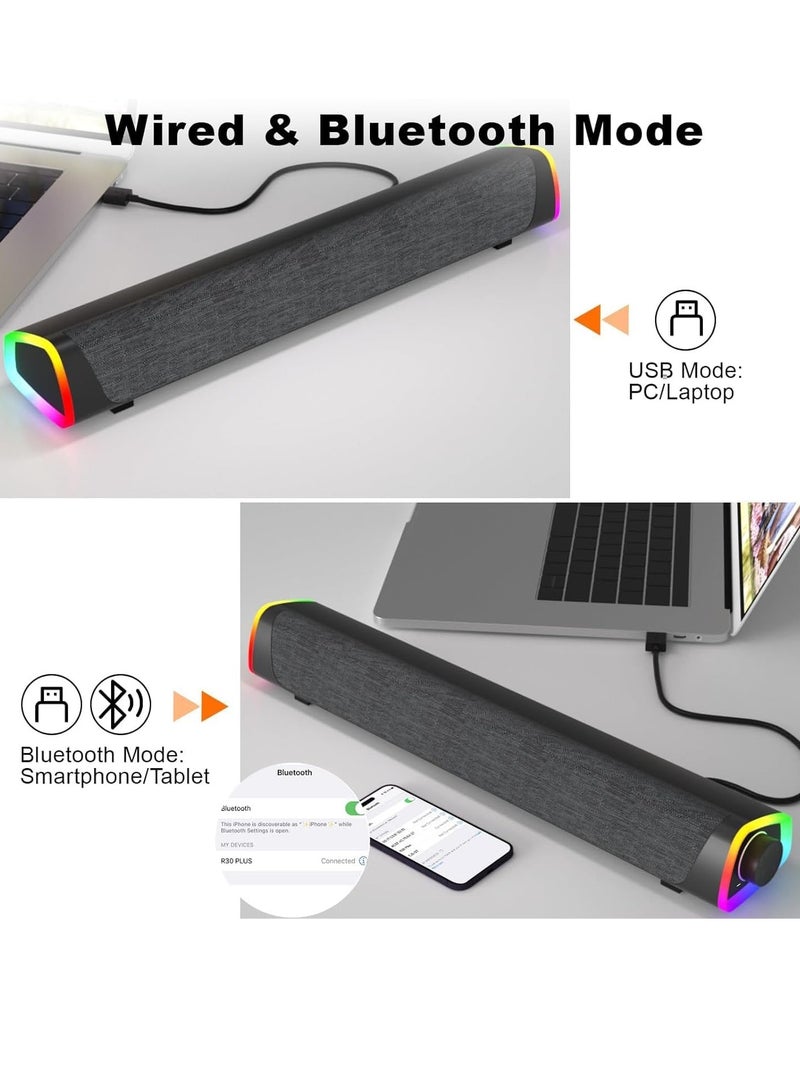 RATSAW Bluetooth Computer Speakers Sound Bar Wired USB Powered 6 Modes LED RGB Lights with All in One Control Button Surround Sound Portable Sound Bar for PC Desktop Monitor Phone - Image 4