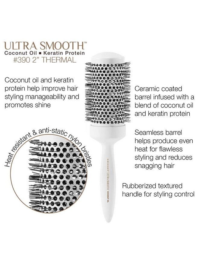 Cricket Ultra Smooth Coconut 2” Thermal Ceramic Barrel Hair Brush Antistatic Heatresistant Hairbrush For Blow Drying Curling And Styling All Hair Type White - Image 3