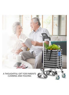 Cool Baby Folding Shopping Cart Trolley Bag Portable Grocery Utility Lightweight Stair Climbing Cart with 8 Wheels and Waterproof Canvas Bag  - Image 4