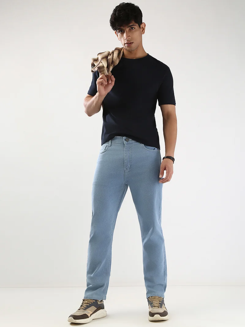 Urbano Fashion  Urbano Fashion Men's Ice Blue Straight Fit Washed Jeans Stretchable  | Best Price UAE