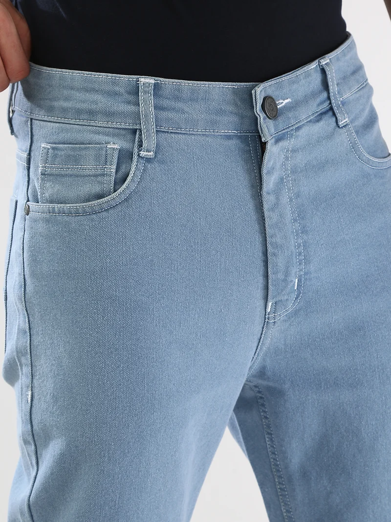 Urbano Fashion  Urbano Fashion Men's Ice Blue Straight Fit Washed Jeans Stretchable  | Best Price UAE
