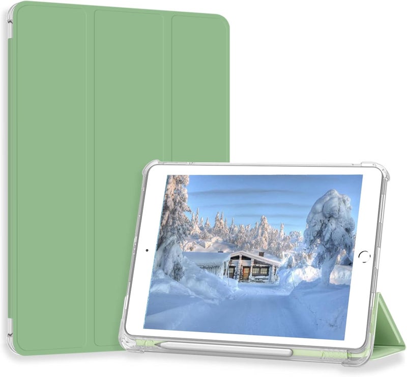 Divufus حافظة خاصة بجهاز iPad Pro 9.7 (الطراز القديم 2016)، خفيفة الوزن ونحيفة، تدعم وظيفة النوم التلقائي والاستيقاظ التلقائي، تحتوي على حامل ثلاثي الأجزاء، غطاء ذكي، وجهة خلفية مصنوعة من TPU ناعم وشفافة معطرة، مخصصة لجهاز iPad Pro بحجم 9.7 بوصة، لون أخضر ماتشا. - Image 1