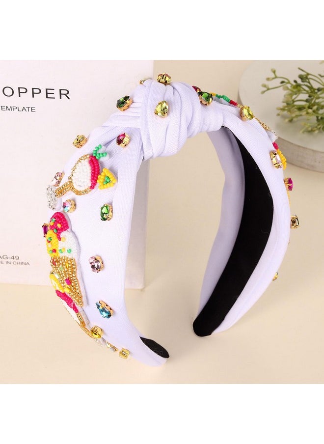 YAHPERN Ice Cream Headbands Summer Headband For Women Colorful Beaded Sweet Donut Headband Embellished Rhinestone Crystal Knotted Headband Summer Beach Accessories Holiday Party Gifts  - Image 3