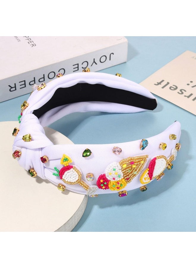 YAHPERN Ice Cream Headbands Summer Headband For Women Colorful Beaded Sweet Donut Headband Embellished Rhinestone Crystal Knotted Headband Summer Beach Accessories Holiday Party Gifts  - Image 4