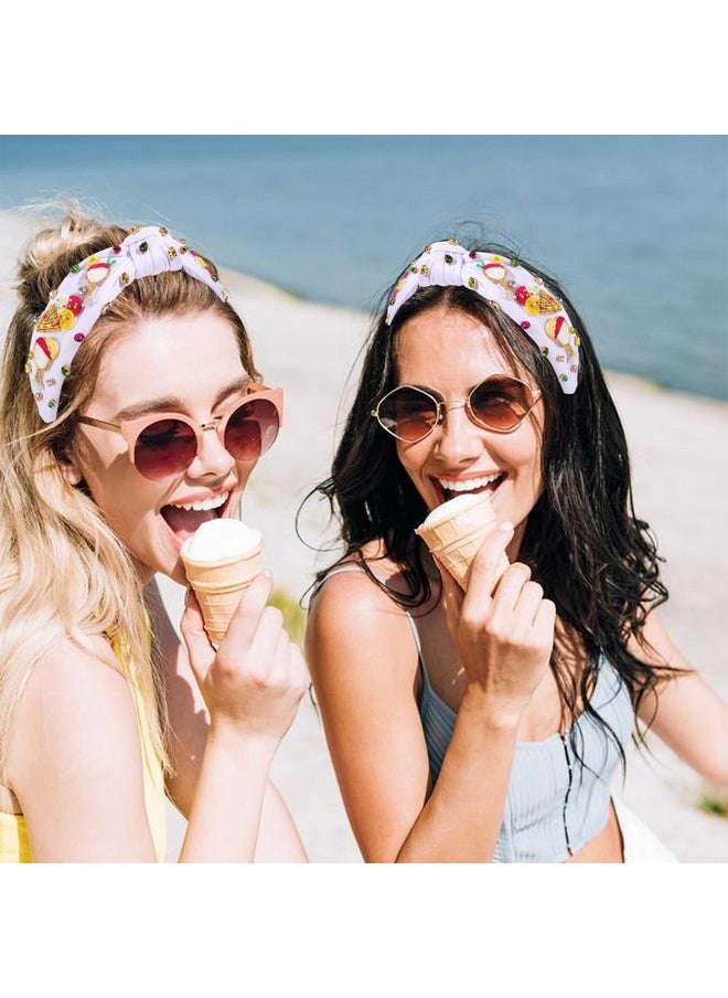 YAHPERN Ice Cream Headbands Summer Headband For Women Colorful Beaded Sweet Donut Headband Embellished Rhinestone Crystal Knotted Headband Summer Beach Accessories Holiday Party Gifts  - Image 1