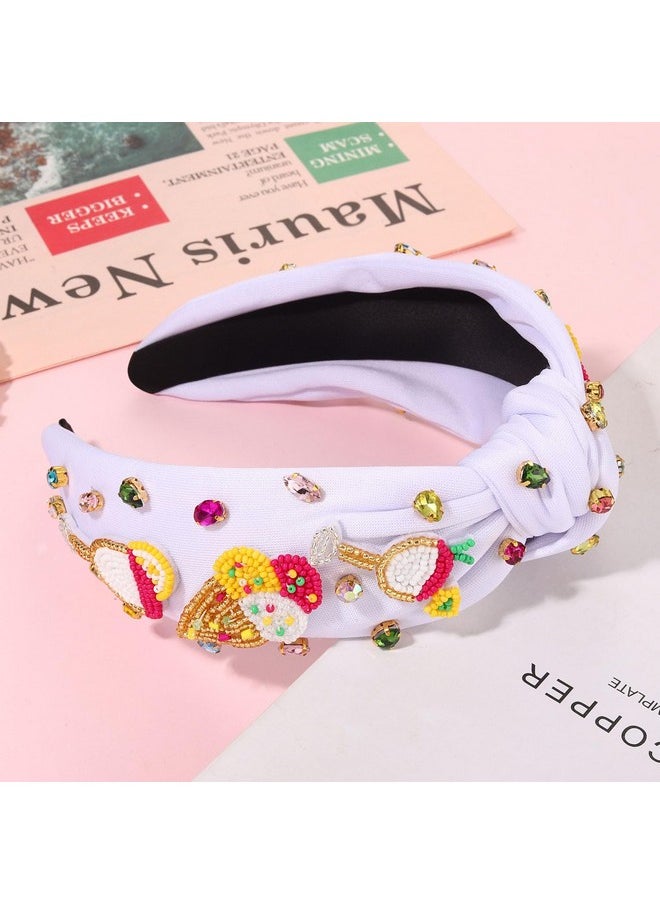YAHPERN Ice Cream Headbands Summer Headband For Women Colorful Beaded Sweet Donut Headband Embellished Rhinestone Crystal Knotted Headband Summer Beach Accessories Holiday Party Gifts  - Image 2
